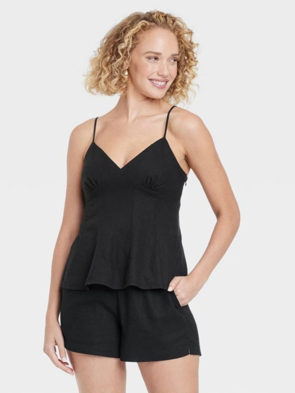 A New Day XS Womens Tank Top Fit N Flare Adjustable Straps V Neck Black